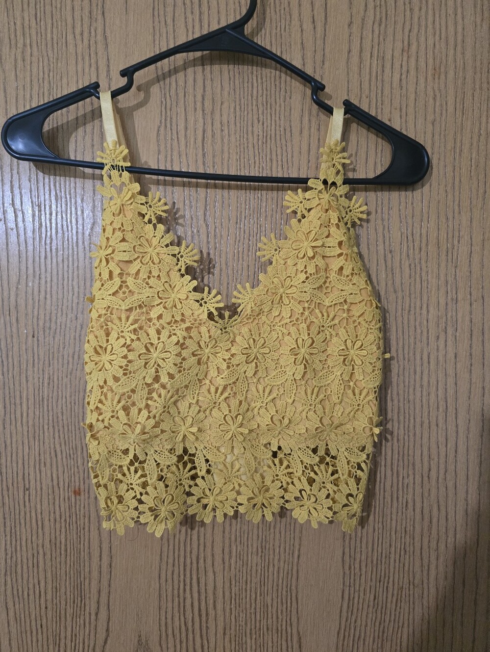 Yellow Floral Lace Cropped Camisole Tank Top